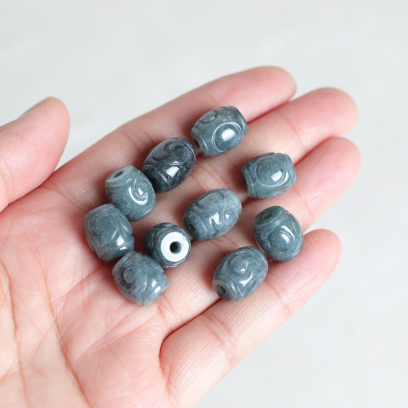 Beading - ลูกปัดหยกน้ำสีฟ้าธรรมชาติ 5 ชิ้น สำหรับทำสร้อยข้อมือ ต่างหู เครื่องประดับแฟชั่น