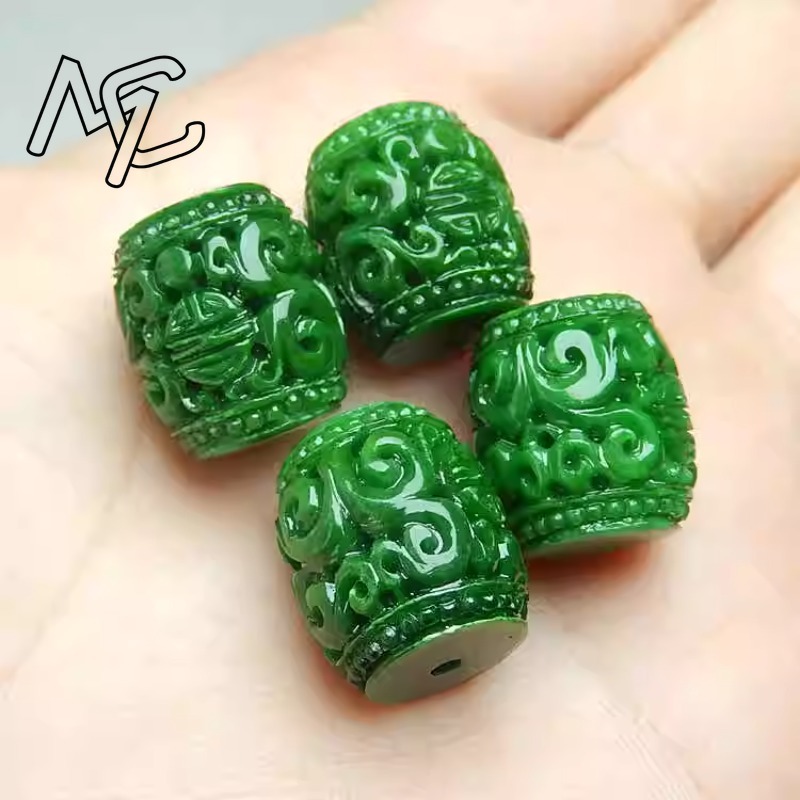 Beading - 5 PC ธรรมชาติสีเขียวหยกแกะสลักลูกปัด DIY สร้อยข้อมือกําไลข้อมือ Charm