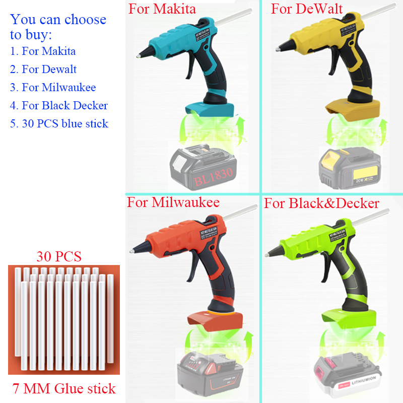Hot Melt Glue Gun Cordless - ปืนกาวร้อนไร้สาย 50W สำหรับแบตเตอรี่ลิเธียมไอออน 18V ของ Makita,