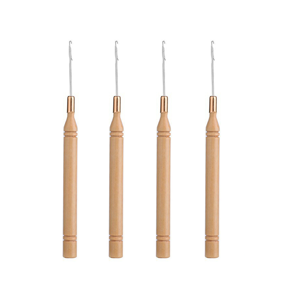 Wooden Crochet Hooks Ergonomic Handle - เข็มเกี่ยวต่อผมด้ามไม้ตามหลักสรีรศาสตร์ ดีไซน์เฉพาะสำหรับถักเปียและเย็บผม ใช้กับไมโครริง อุปกรณ์ทำผม