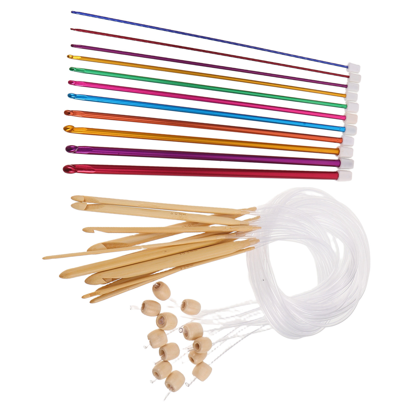 Wooden Crochet Hooks Ergonomic Handle - ชุดเข็มโครเชต์สีสันสดใส 1 ชุด สำหรับงานถัก - ชุดเข็มโครเชต์ด้ามไม้ออกแบบตามหลักสรีรศาสตร์