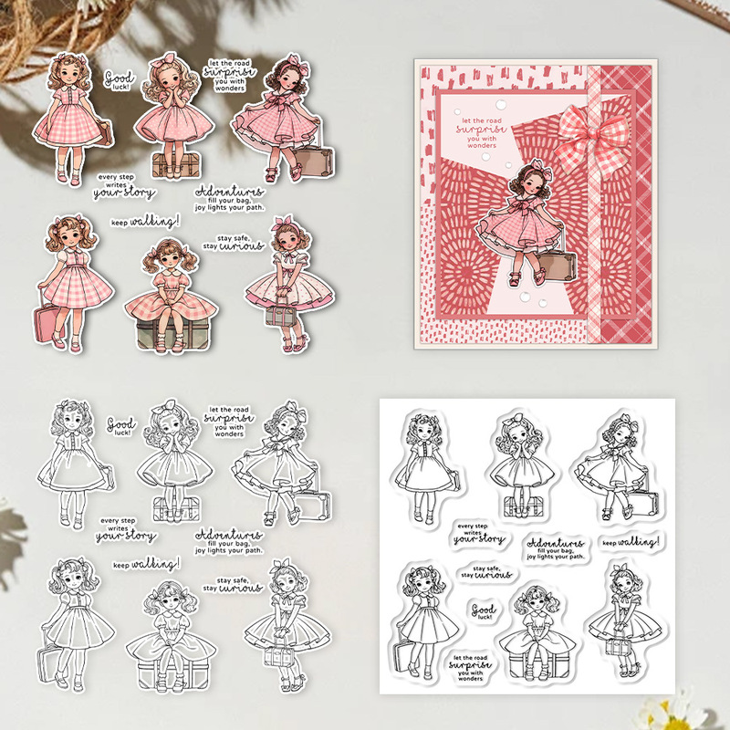 Clear Silicone Stamps For Card Making - ซันคราฟท์ แสตมป์ซิลิโคนลายเด็กหญิงน้อยน่ารักสำหรับการเดินทาง อุปกรณ์ DIY สำหรับงานสแครปบุ๊ค แสตมป์ซิลิโคนสำหรับทำการ์ด