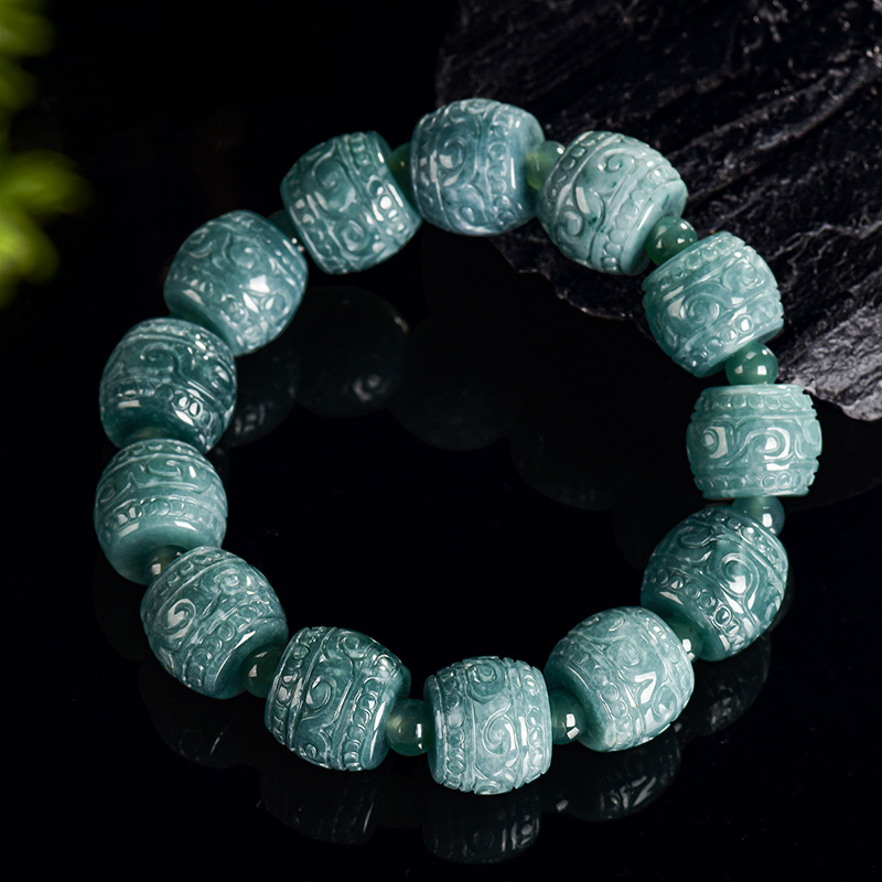Beading - กำไลข้อมือหยกพม่าธรรมชาติแกะสลัก ลูกปัดหยกแท้ เครื่องประดับแฟชั่น หยกแกะสลัก จี้หินมงคล กำไลข้อมือ