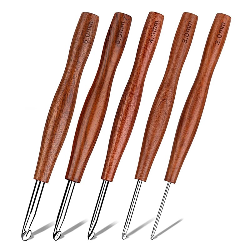 Wooden Crochet Hooks Ergonomic Handle - AS94-5 ชุดเข็มโครเชต์ 5 ชิ้น, เข็มโครเชต์อะลูมิเนียม 5