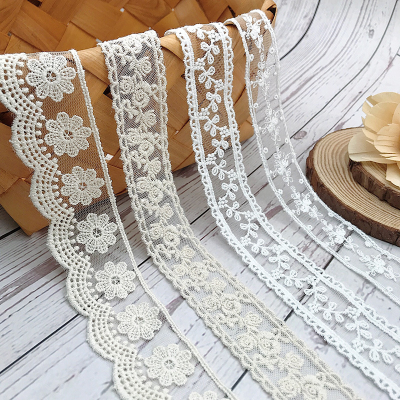 Cotton Embroidery Thread Skeins - 3 หลา/Lot เย็บปักถักร้อยสีขาว Beige ด้ายฝ้ายผ้าลูกไม้ Tulle