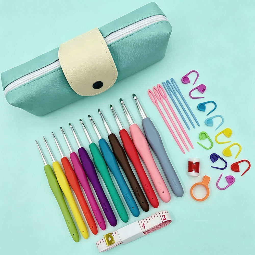 Sewing - ชุดเข็มโครเชต์ 37 ชิ้น พร้อมกระเป๋าเก็บ ด้ามจับนุ่ม เข็มถักไหมพรม