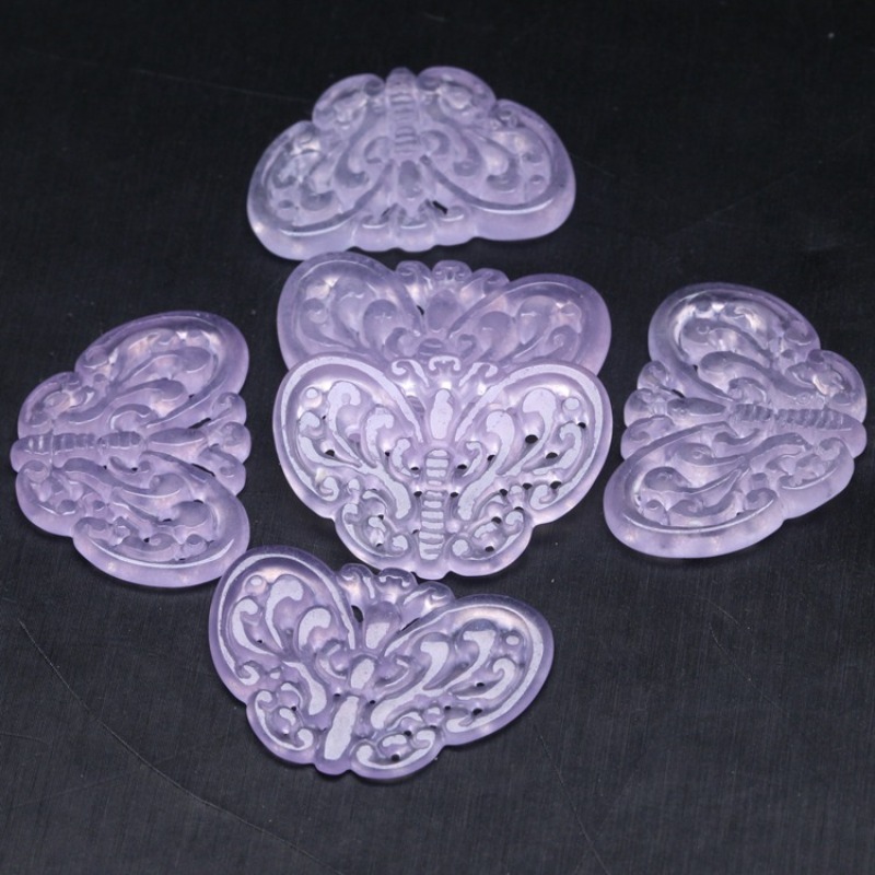 2 PC หยกสีม่วงธรรมชาติ Hollow  - Beading บทวิจารณ์และราคา