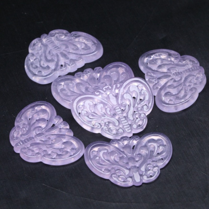 2 PC หยกสีม่วงธรรมชาติ Hollow  - Beading บทวิจารณ์และราคา