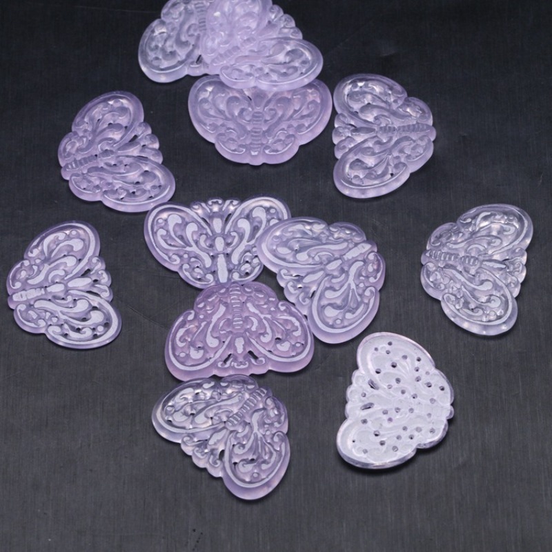 2 PC หยกสีม่วงธรรมชาติ Hollow  - Beading บทวิจารณ์และราคา