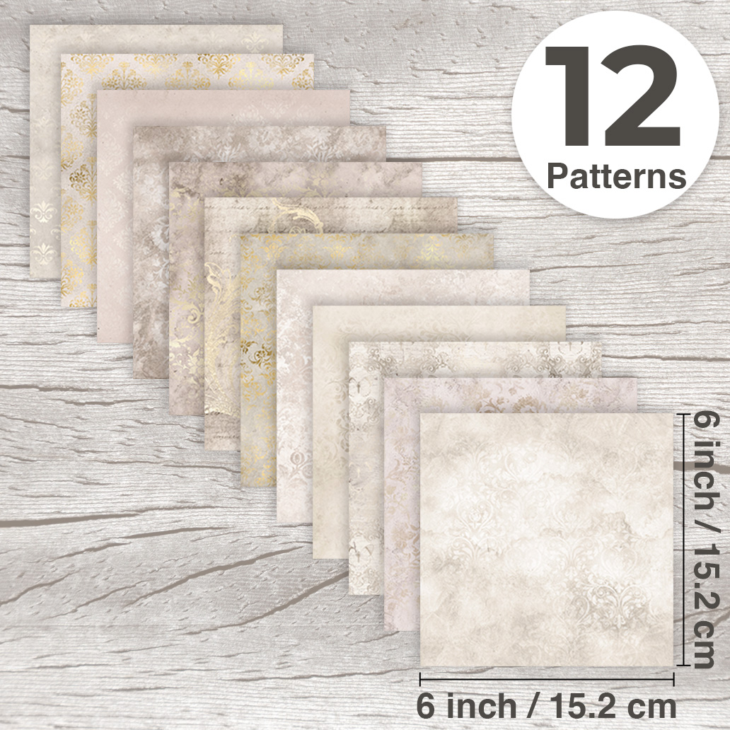 กระดาษสมุดภาพลายดามัสก์สีงาช้า - Vintage Junk Journal Scrapbooking Paper บทวิจารณ์และราคา