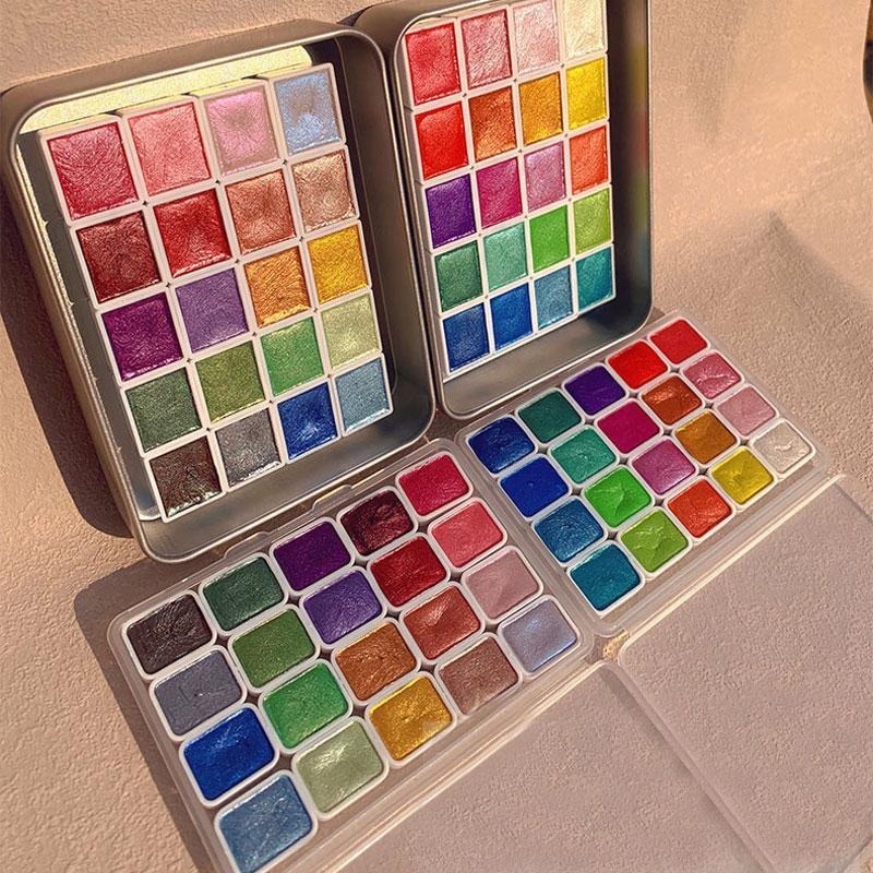 สีเพิร์ลเลสเซนต์แบบพกพา 20 สี  - Watercolor Paint Set Solid Pigment บทวิจารณ์และราคา
