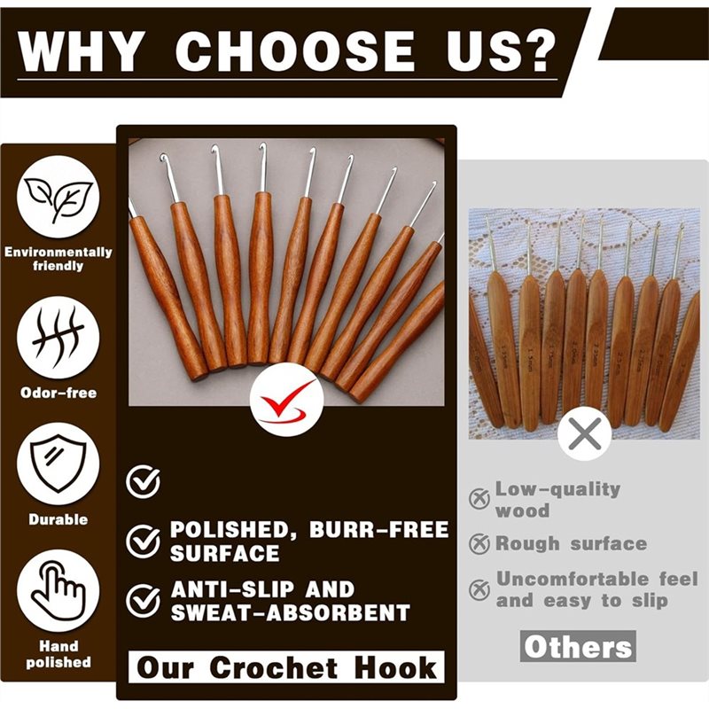 AS94-5 ชุดเข็มโครเชต์ 5 ชิ้น,  - Wooden Crochet Hooks Ergonomic Handle บทวิจารณ์และราคา